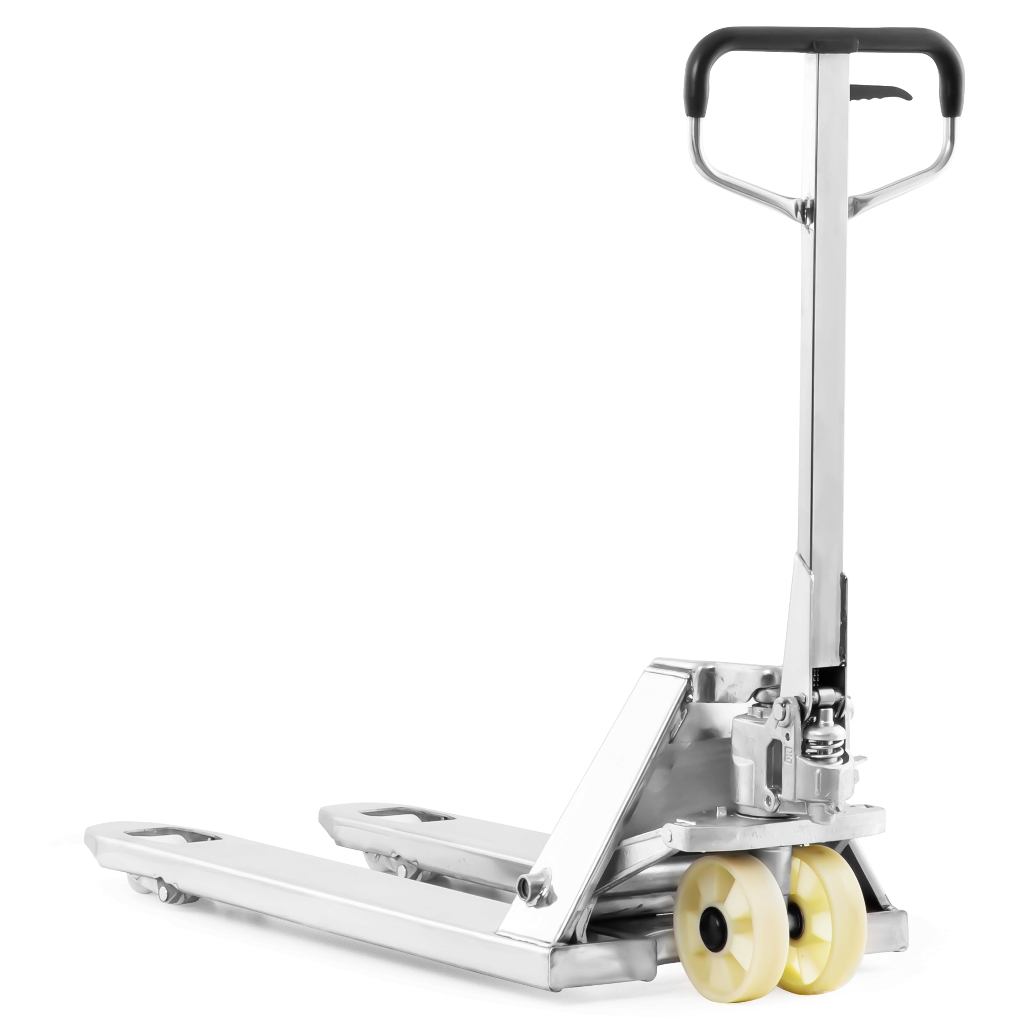 Used stainless steel pallet truck with 685 mm fork outer width