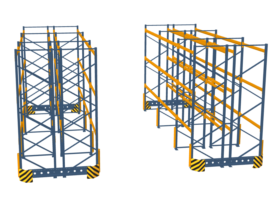 Doppelreihiges Palettenregal-System 8x4m mit 3 Ebenen für 128 EPAL5-Paletten