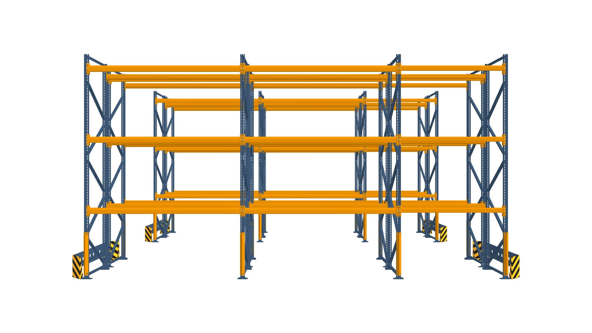 Doppelreihiges Palettenregal-System 8x4m mit 3 Ebenen für 128 EPAL5-Paletten